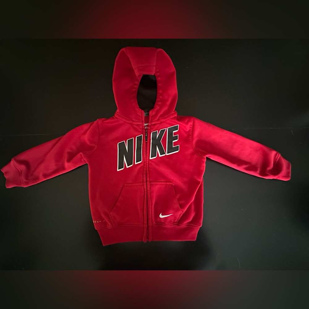 Nike Toddler Therma-Fit Red and Black Zip-Up Hoodie, Size 24M